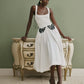 White Midi Dress with Sparkling Butterfly Waist Appliques