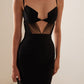 Fitted Black Evening Dress with Sheer Corset and Bust Cutouts