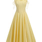 Yellow Corset-Style Midi Dress with Tie Straps