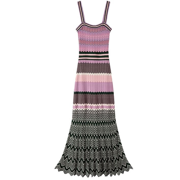 Pink, Purple, and Black Zigzag Knit Maxi Dress