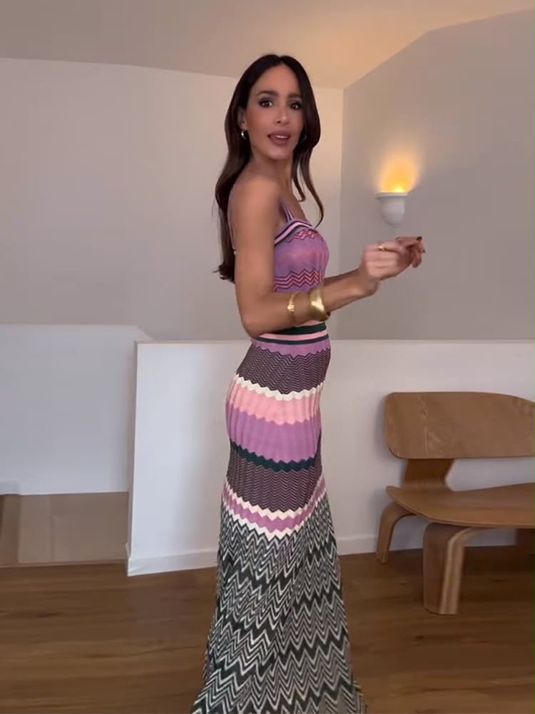Pink, Purple, and Black Zigzag Knit Maxi Dress