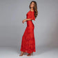 V-Neck Maxi Dress With Flutter Sleeves And Godet Hem in Red
