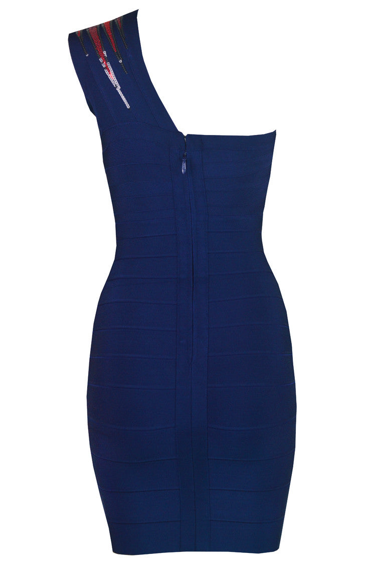 One Shoulder Bandage Blue Mini Dress