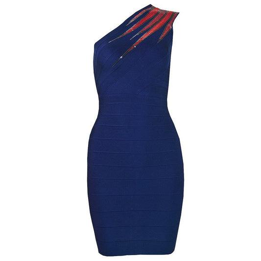 One Shoulder Bandage Blue Mini Dress