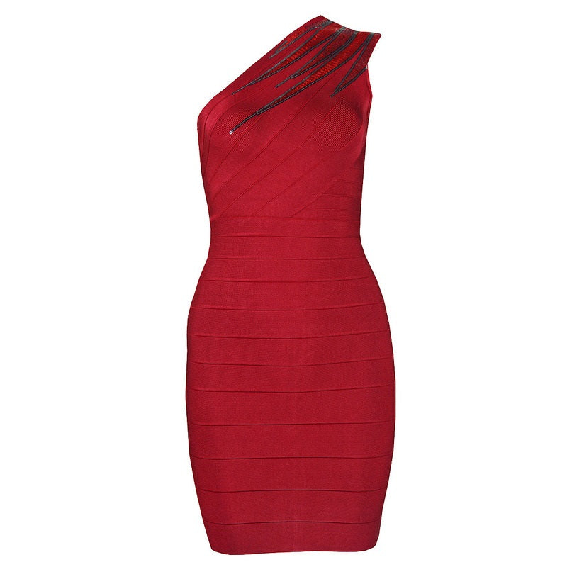 One Shoulder Bandage Red Mini Dress