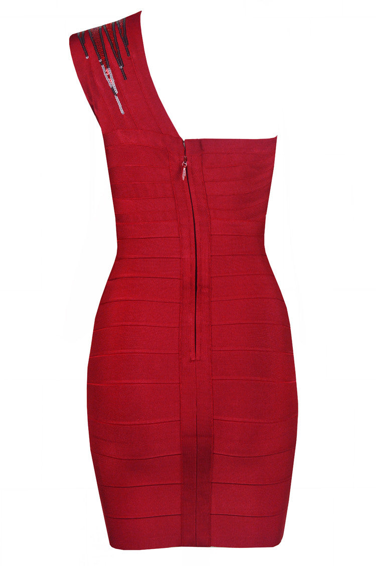 One Shoulder Bandage Red Mini Dress
