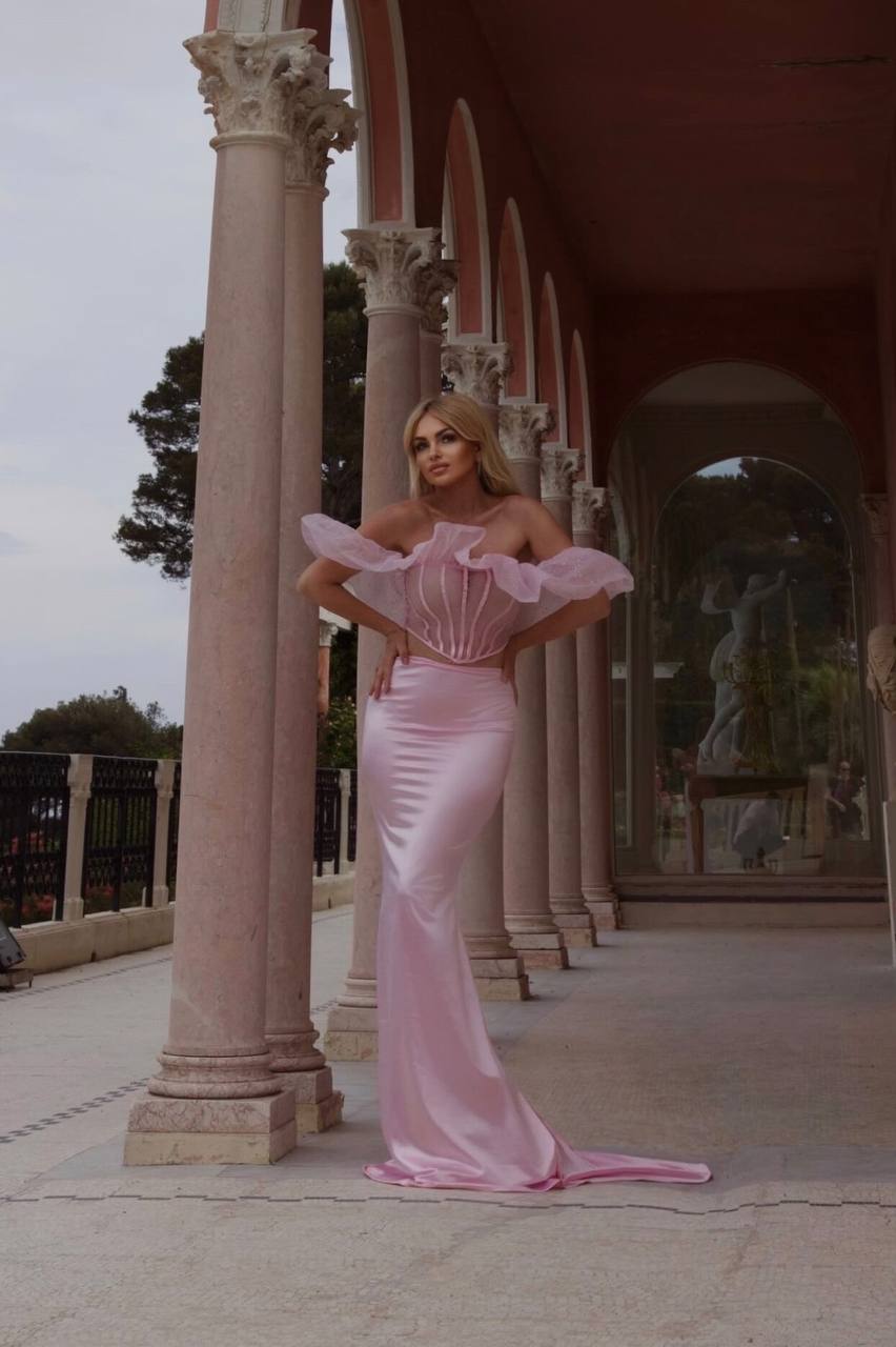 The Lace Satin Maxi Dress In Pink