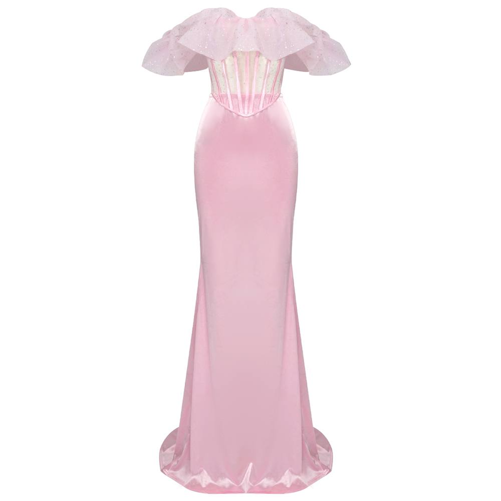 The Lace Satin Maxi Dress In Pink