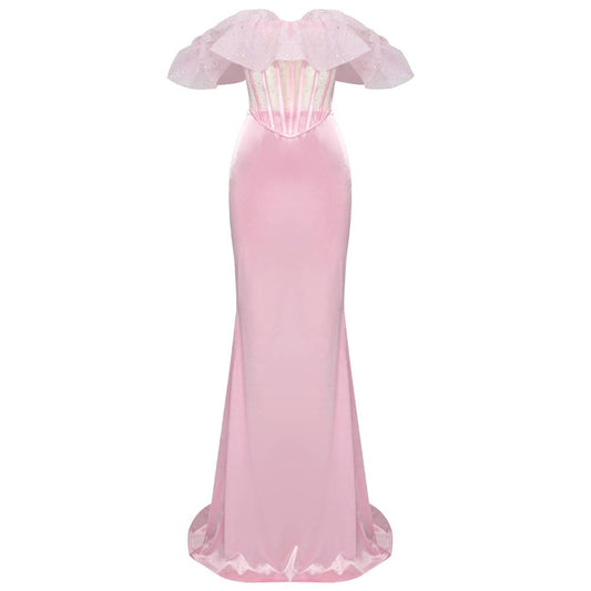 The Lace Satin Maxi Dress In Pink