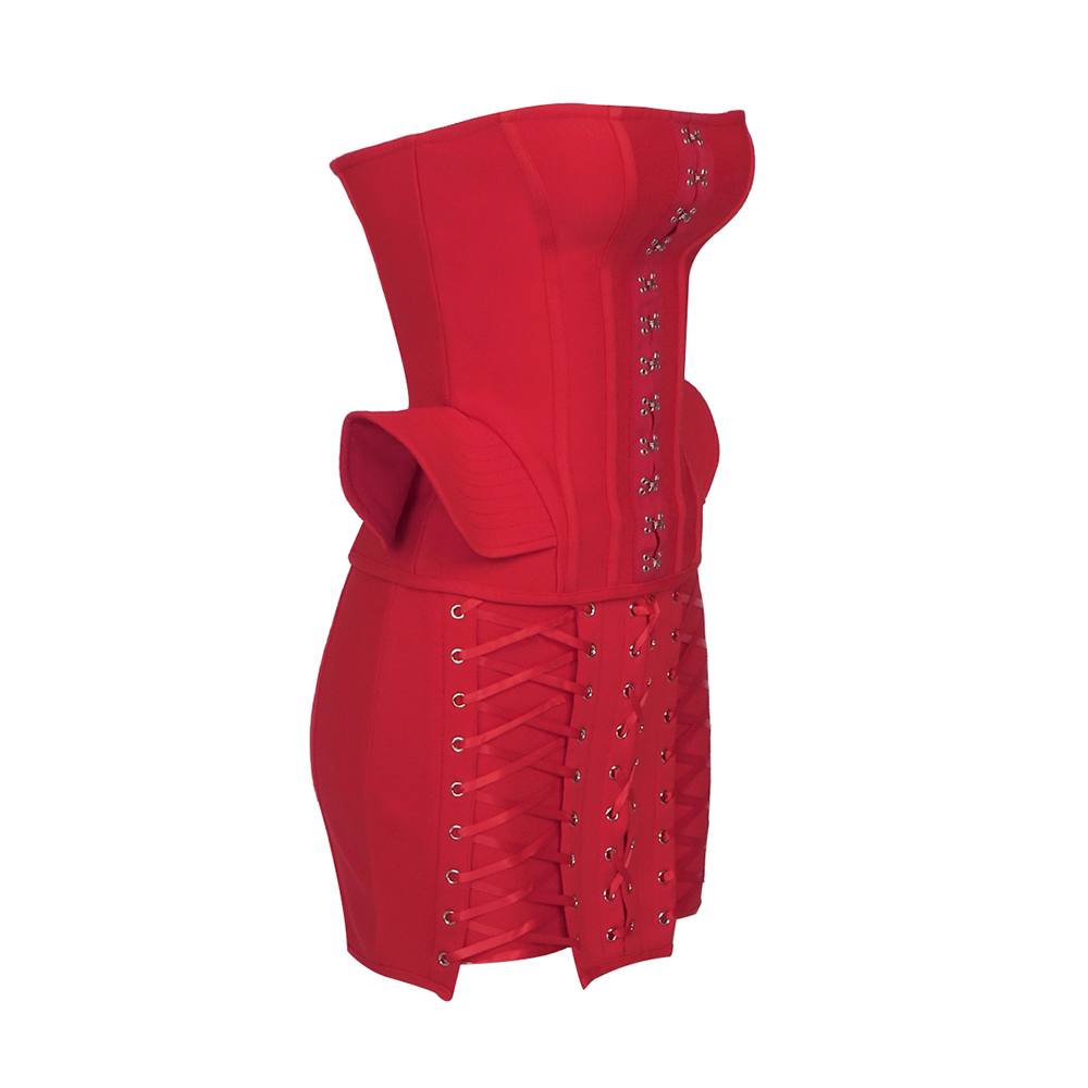 The Bandeau Heart Laces Bustier & Skirts Two Piece Set Red