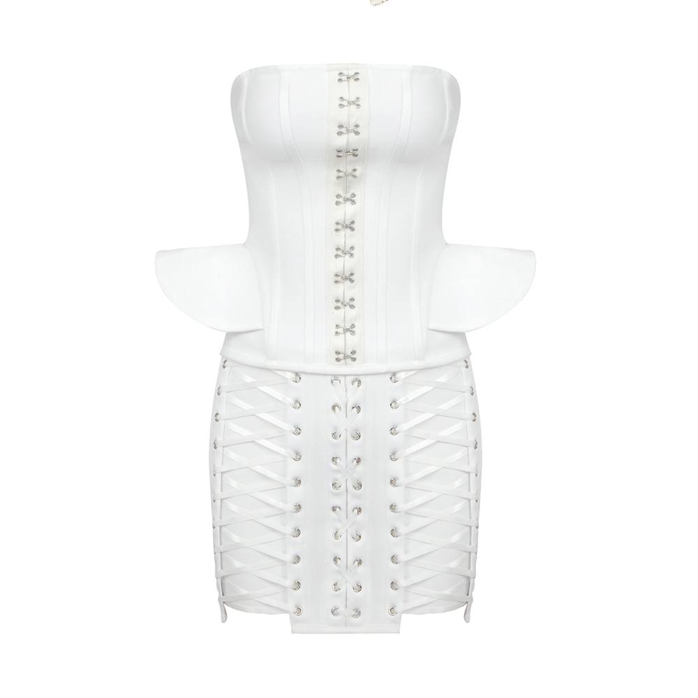 The Bandeau Heart Laces Bustier & Skirts Two Piece Set White