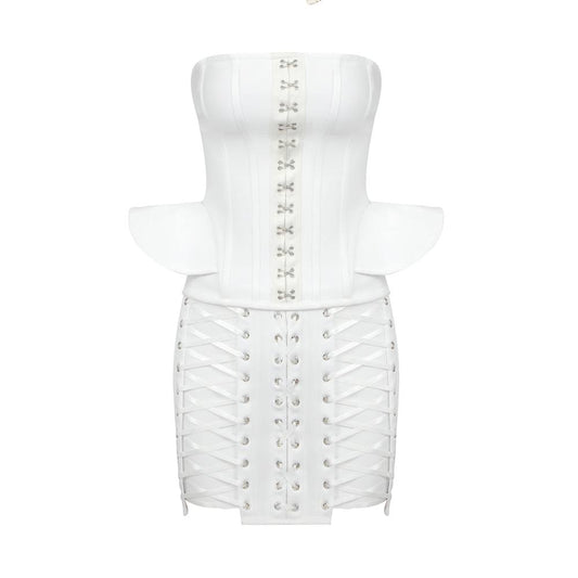 The Bandeau Heart Laces Bustier & Skirts Two Piece Set White