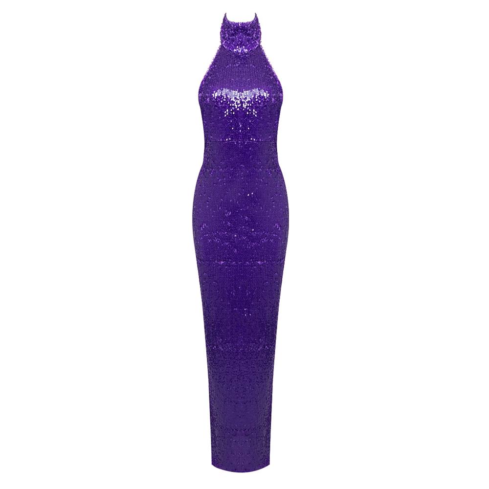 Purple Sequin Formal Dress Prom Vintage Long Gown Wiggle 80s