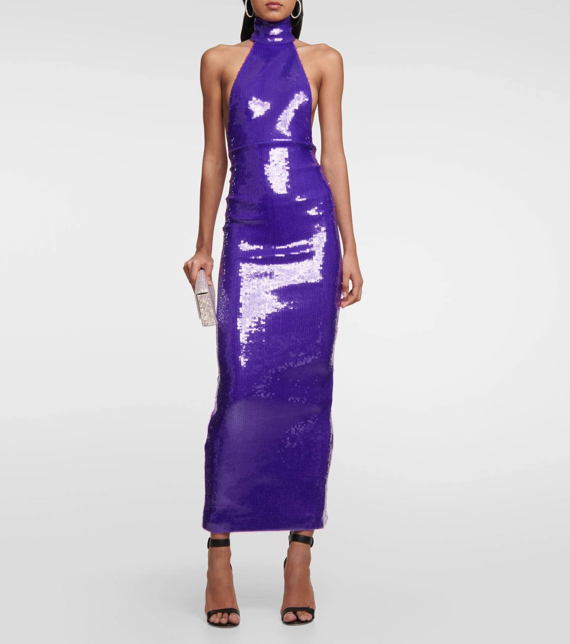 Purple Sequin Formal Dress Prom Vintage Long Gown Wiggle 80s
