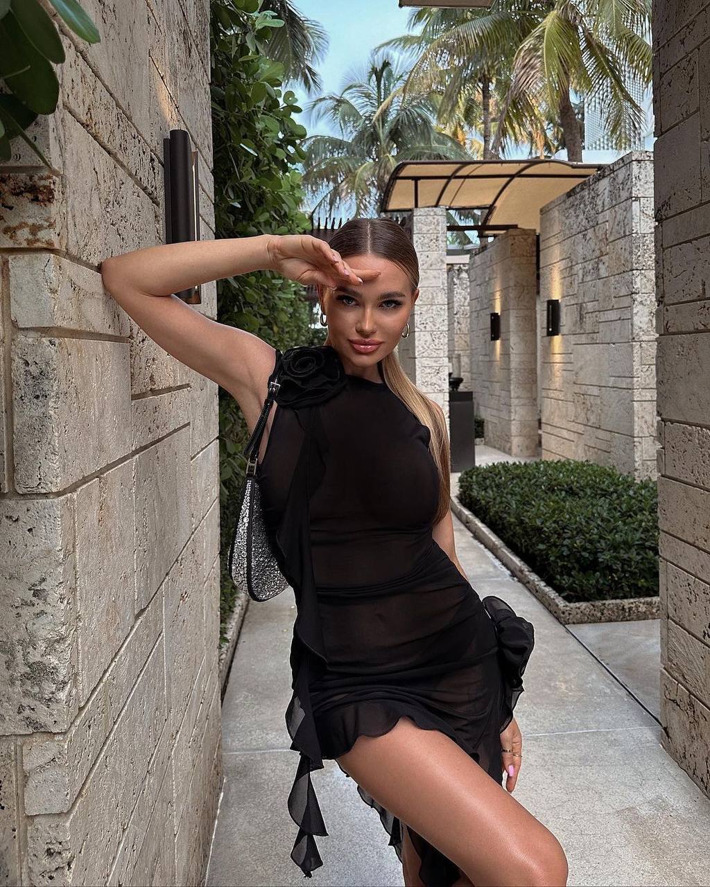 The Obsession Mesh Ruffles Midi Black Dress