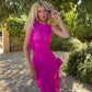 The Obsession Mesh Ruffles Midi Pink Dress