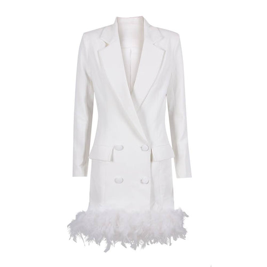 The London White Feather Blazer Mini Dress