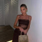 The Contrast Sheer Panel Dress in Brown