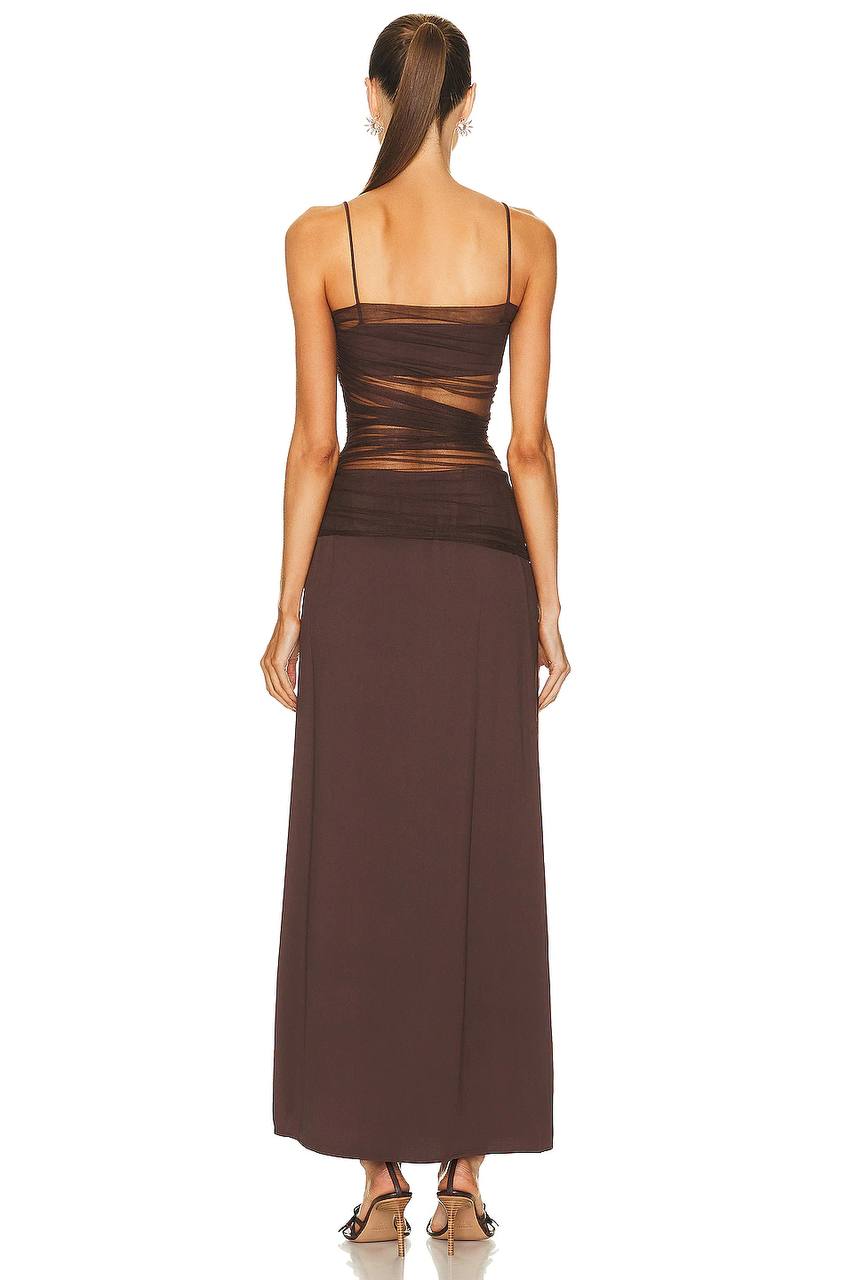 The Contrast Sheer Panel Dress in Brown