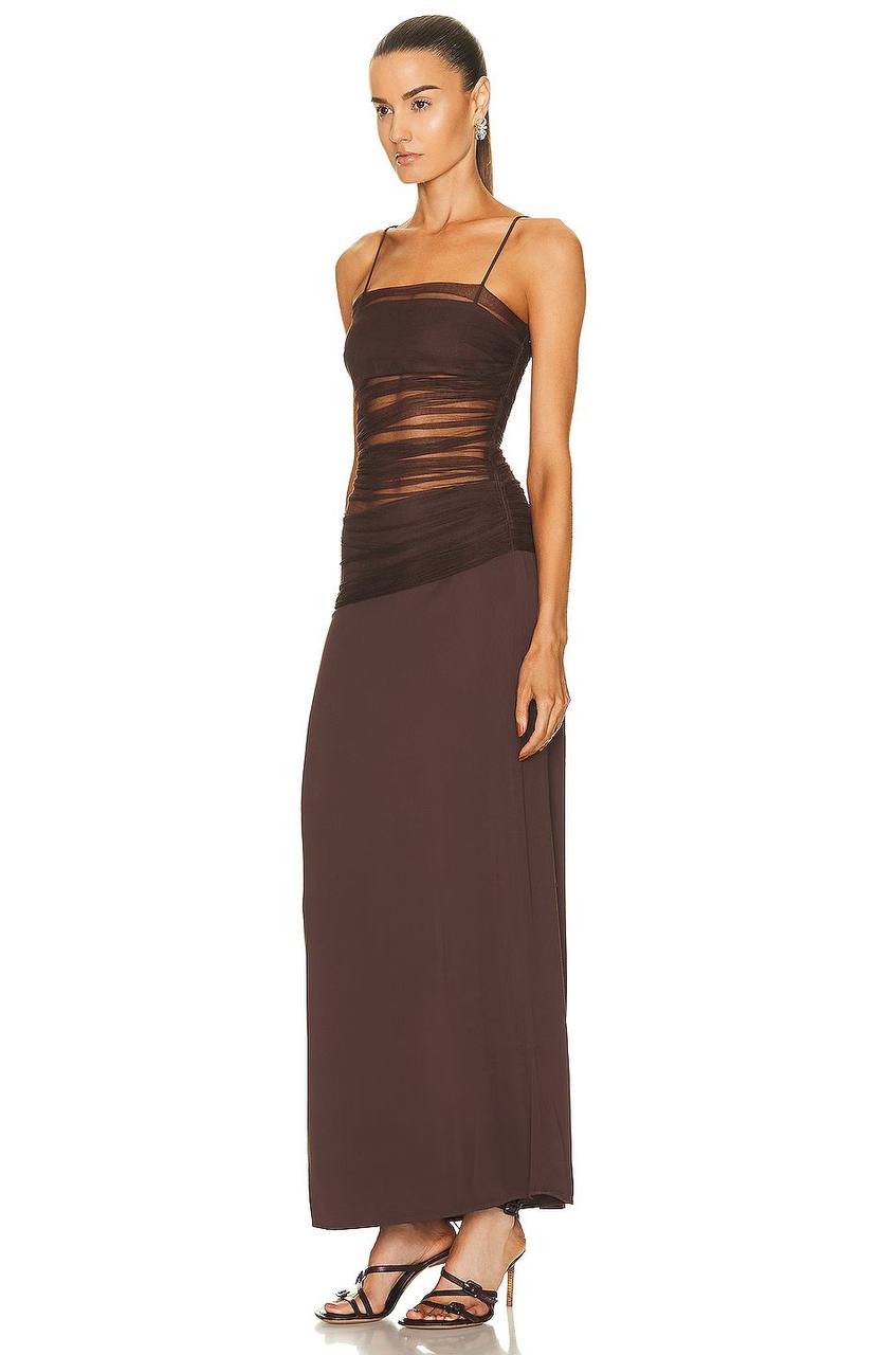 The Contrast Sheer Panel Dress in Brown