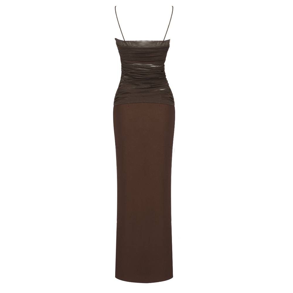 The Contrast Sheer Panel Dress in Brown