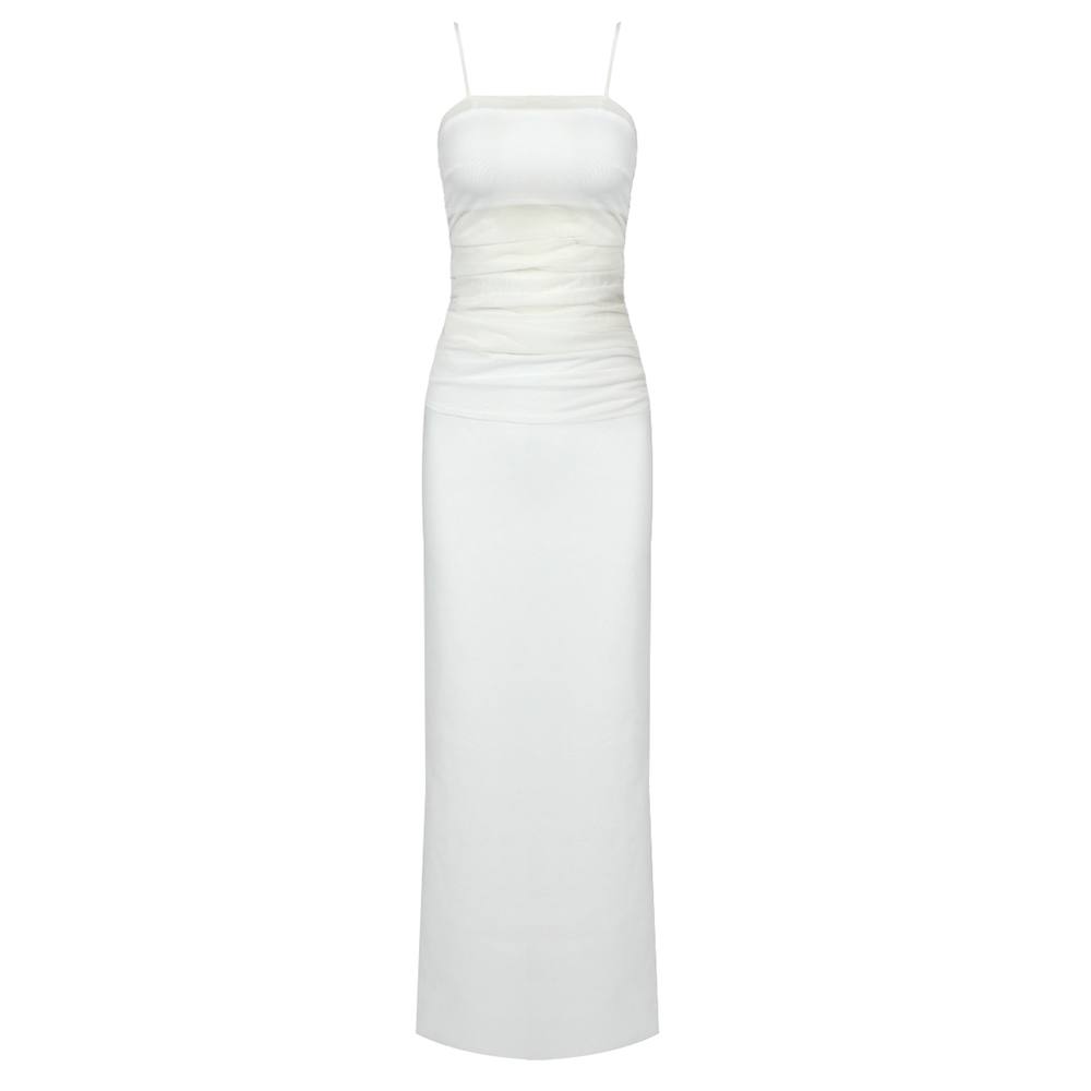 The Contrast Sheer Panel Dress in White