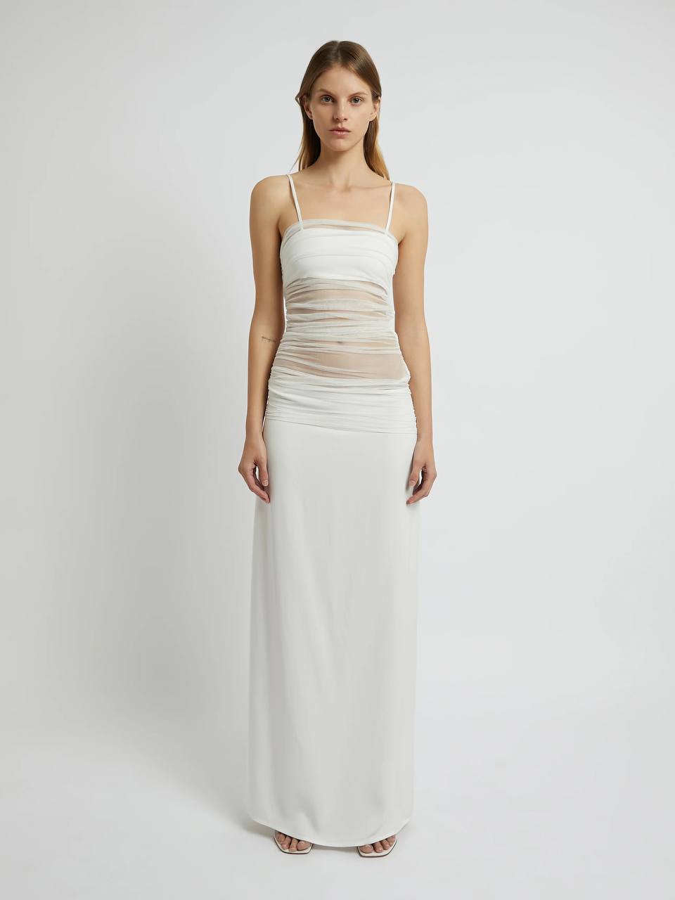 The Contrast Sheer Panel Dress in White