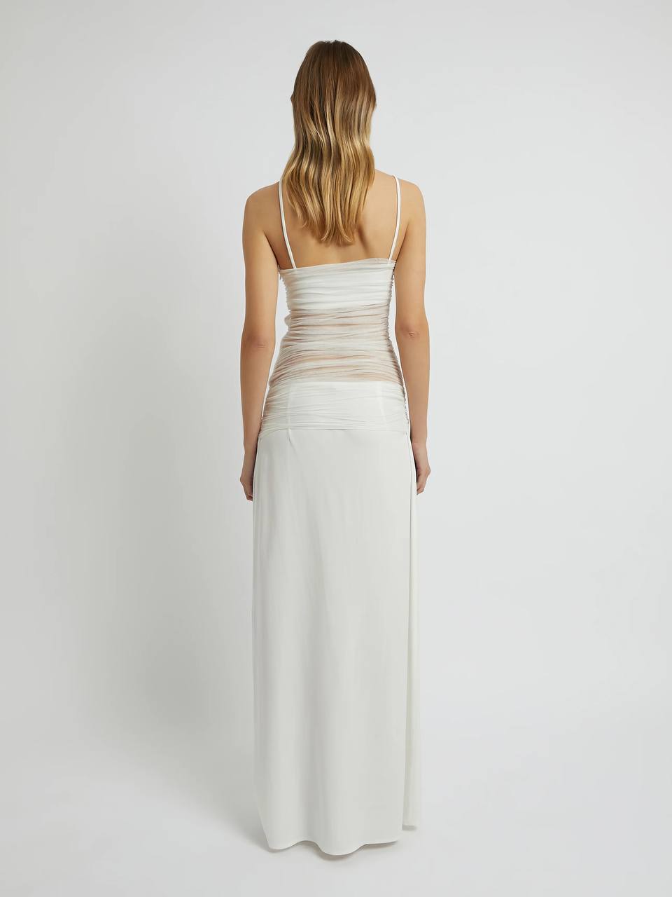 The Contrast Sheer Panel Dress in White
