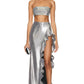 The Silver Beaded High Split Lace Two Piece