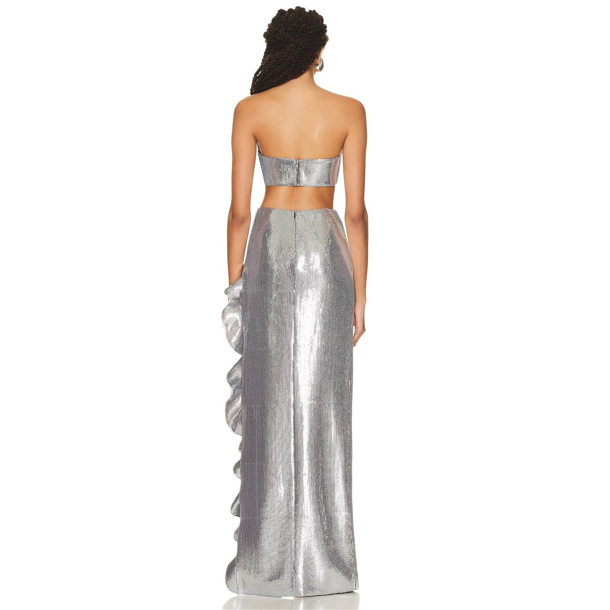 The Silver Beaded High Split Lace Two Piece