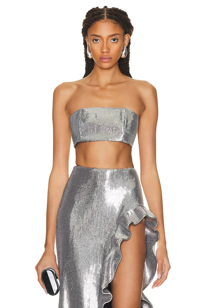 The Silver Beaded High Split Lace Two Piece