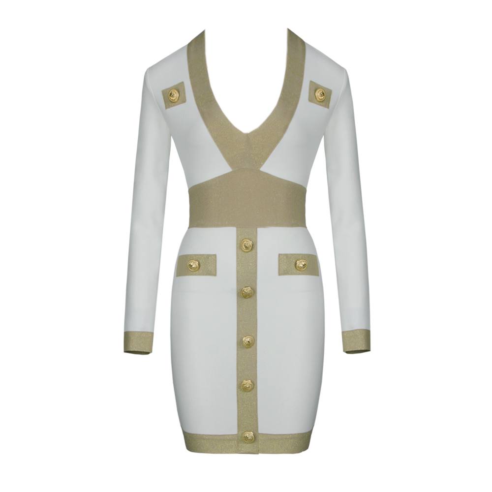 The Button Long Sleeve Bodycon Bandage Dress