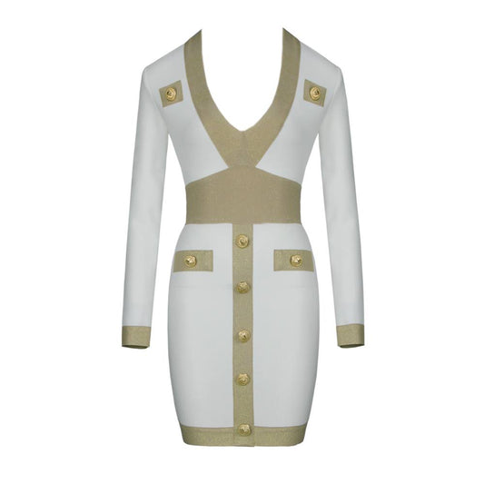 The Button Long Sleeve Bodycon Bandage Dress