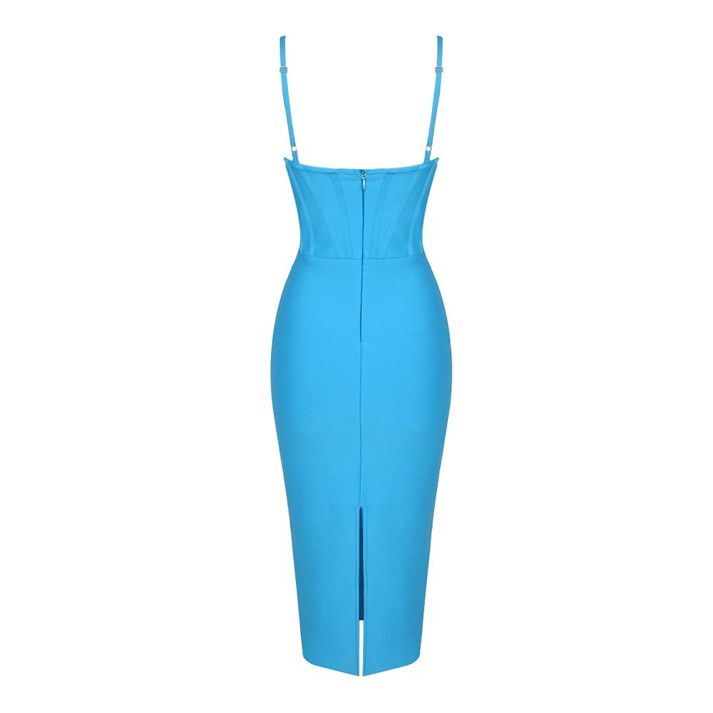 The Strappy Corset Midi Bandage Dress In Blue