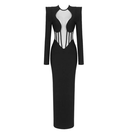 The Black Mesh Corset Detail Bandage Long Dress