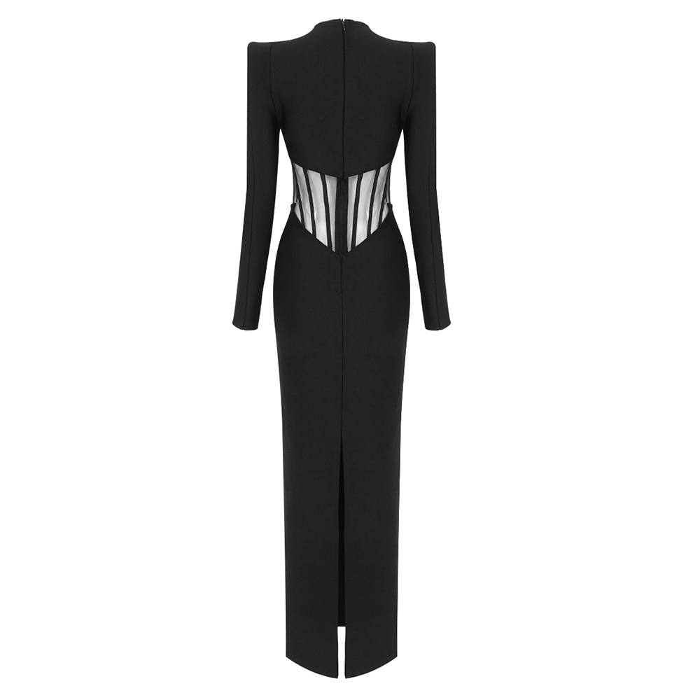 The Black Mesh Corset Detail Bandage Long Dress