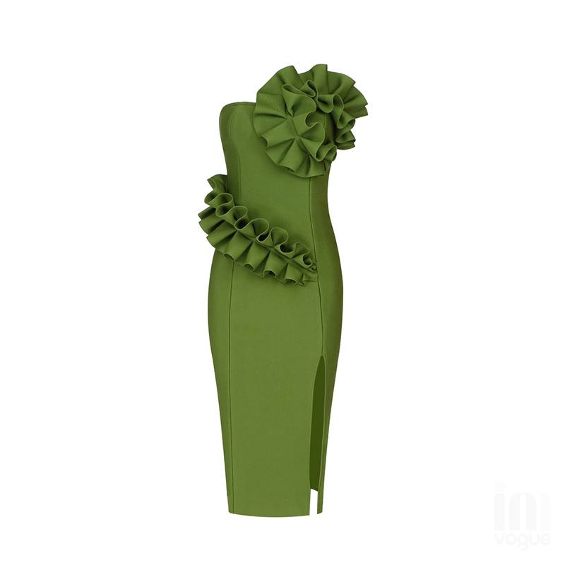 Autumn Elegant Bandage Green Dress