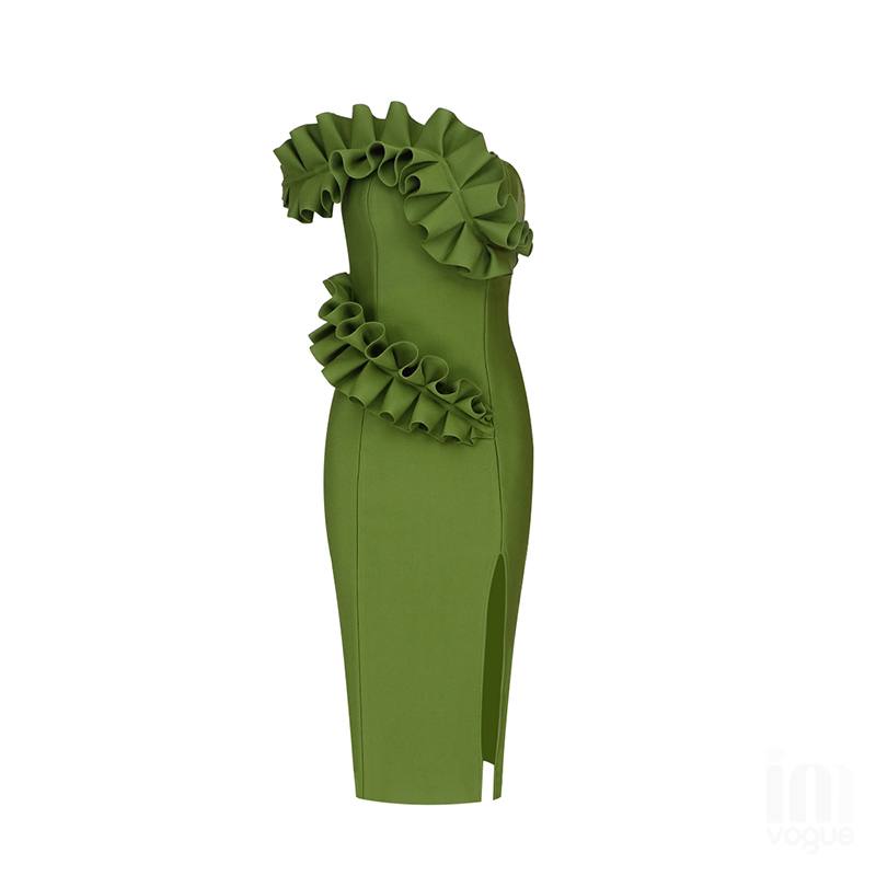 Autumn Elegant Bandage Green Dress