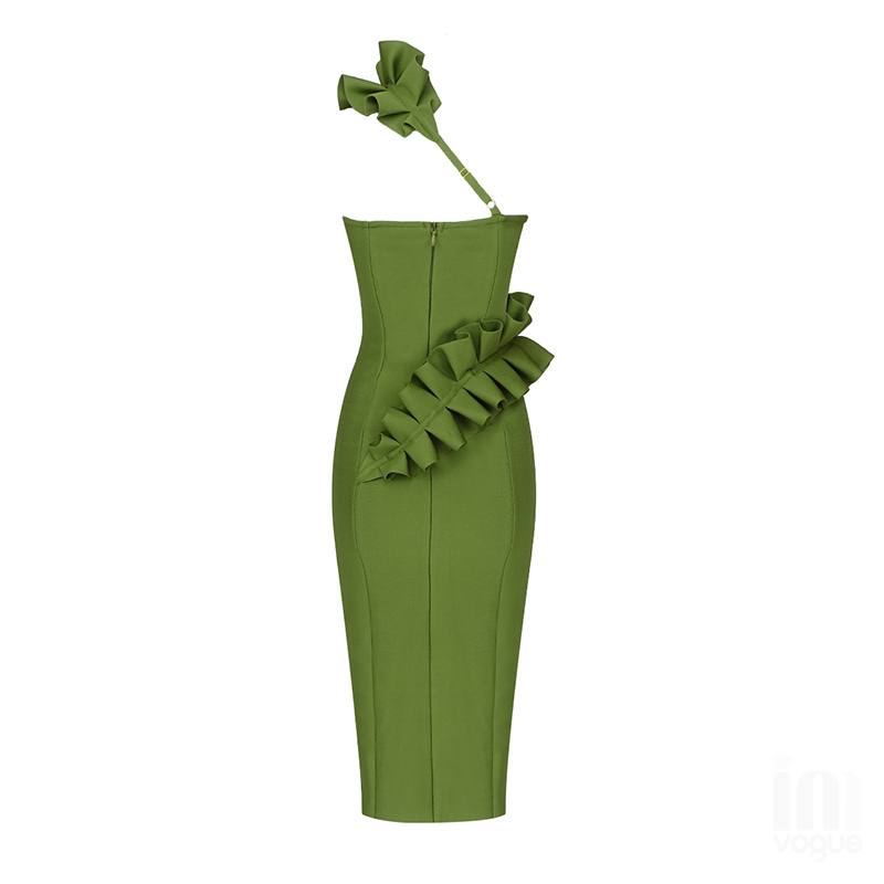 Autumn Elegant Bandage Green Dress