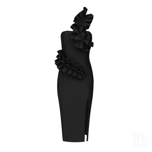 Autumn Elegant Bandage Black Dress