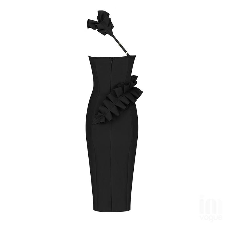 Autumn Elegant Bandage Black Dress