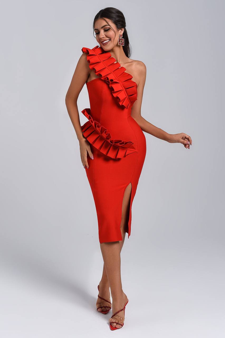 Autumn Elegant Bandage Red Dress