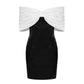Satin White Bow Off-Shoulder Black Mini Dress