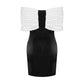 Satin White Bow Off-Shoulder Black Mini Dress