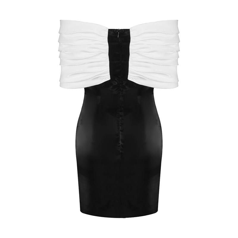 Satin White Bow Off-Shoulder Black Mini Dress