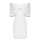 Satin White Bow Off-Shoulder White Mini Dress