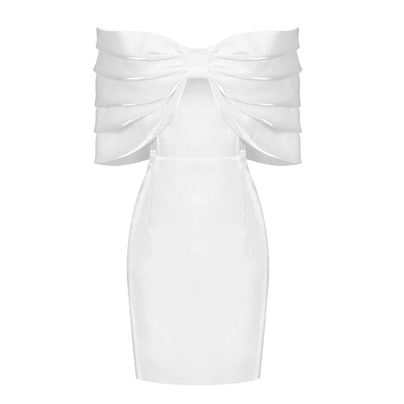 Satin White Bow Off-Shoulder White Mini Dress
