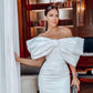 Satin White Bow Off-Shoulder White Mini Dress