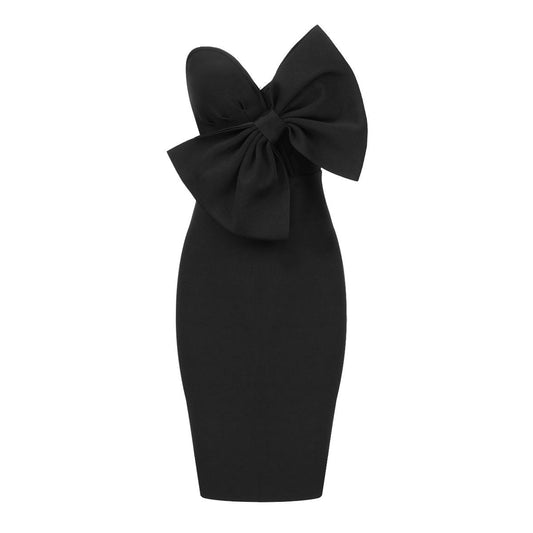 Strappy Twist Front Crepe Black Midi Dress