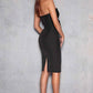 Strappy Twist Front Crepe Black Midi Dress